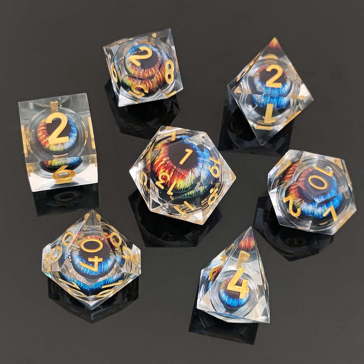 Joya Dice® Dungeons and Dragons Dobbelsteen Set | Polydice DnD Dice Set | D&D Dobbelstenen | Resin Liquid Core 7 Stuks Set | Incl Luxe Opbergdoos | Liquid Mystic Eye